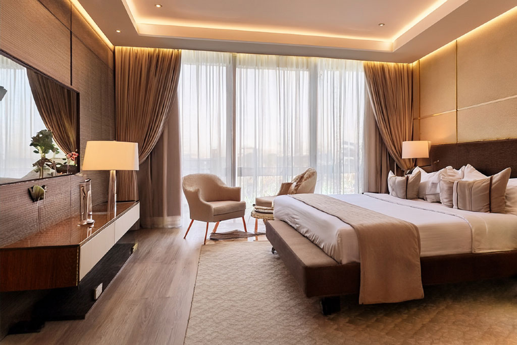 Discreet in-room hospitality setup representing privacy, hygiene, and English support