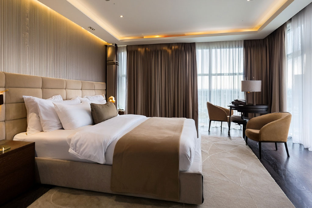 Discreet in-room hospitality setup representing privacy, hygiene, and English support