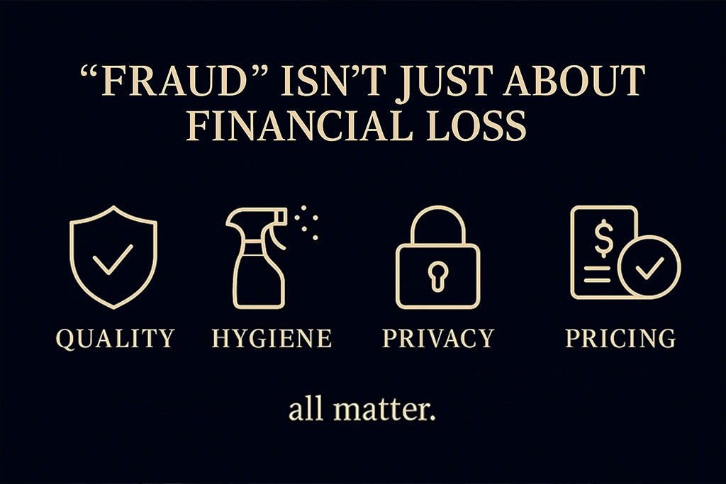 Shield and checklist icons representing trust across quality, hygiene, privacy, and pricing