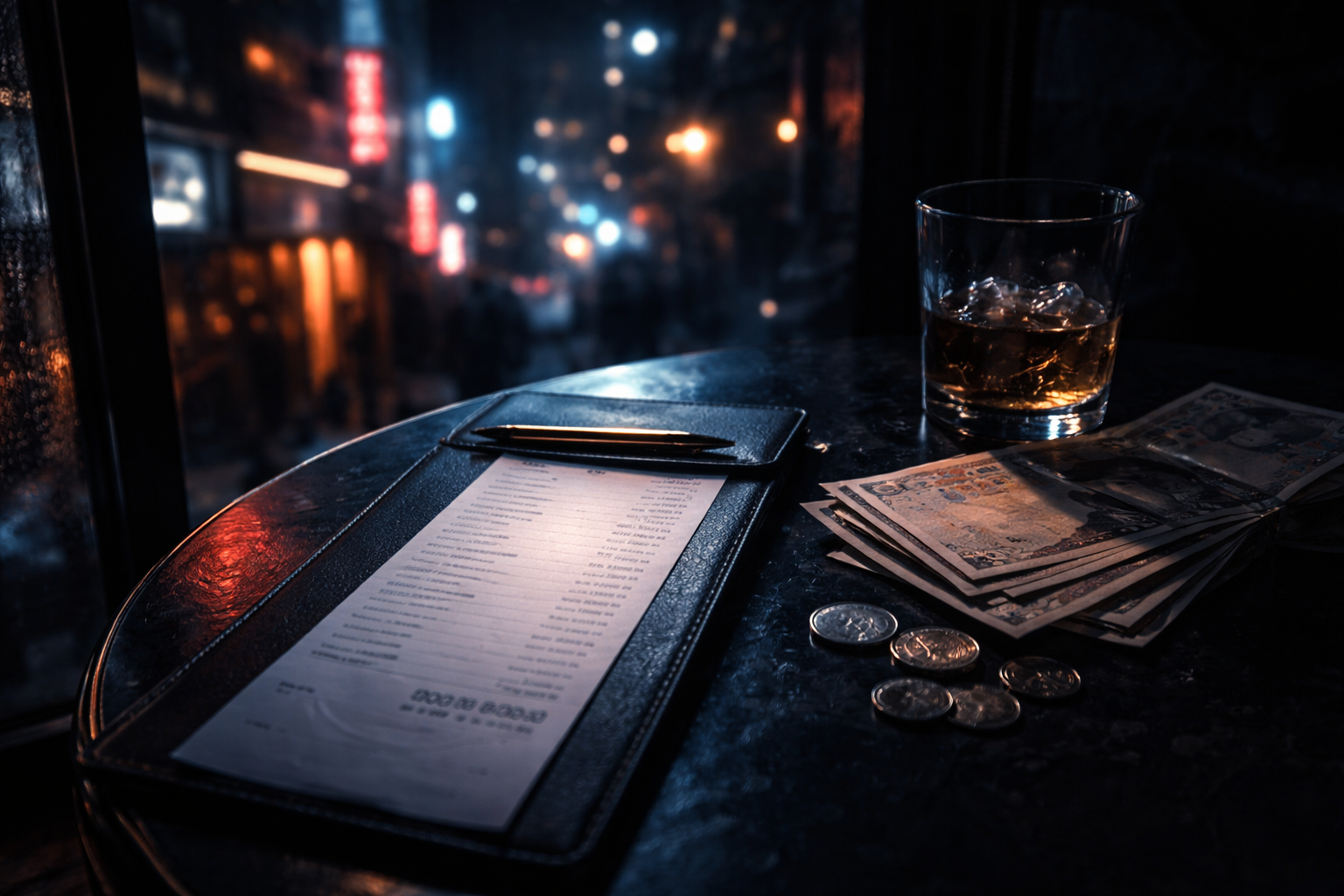 Roppongi bar bill and nightlife uncertainty concept illustrating financial and personal risk