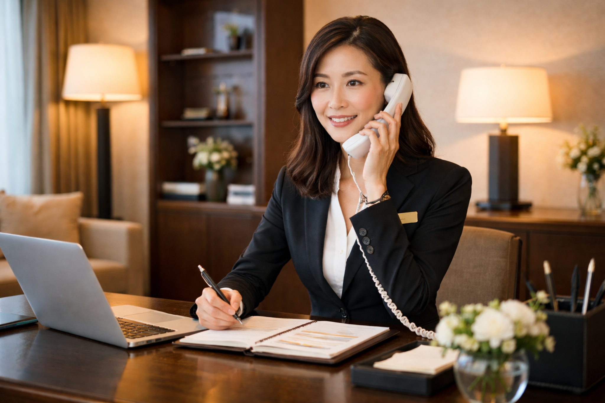 English-speaking concierge assisting a foreign guest