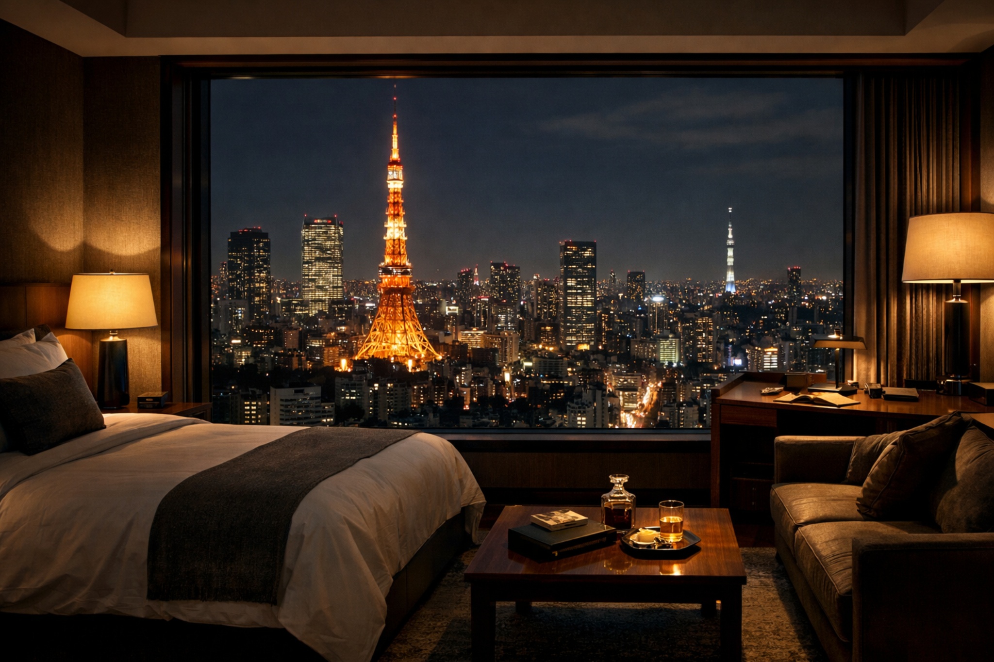 Tokyo night skyline from a hotel room symbolizing a flawless, private, and controlled experience