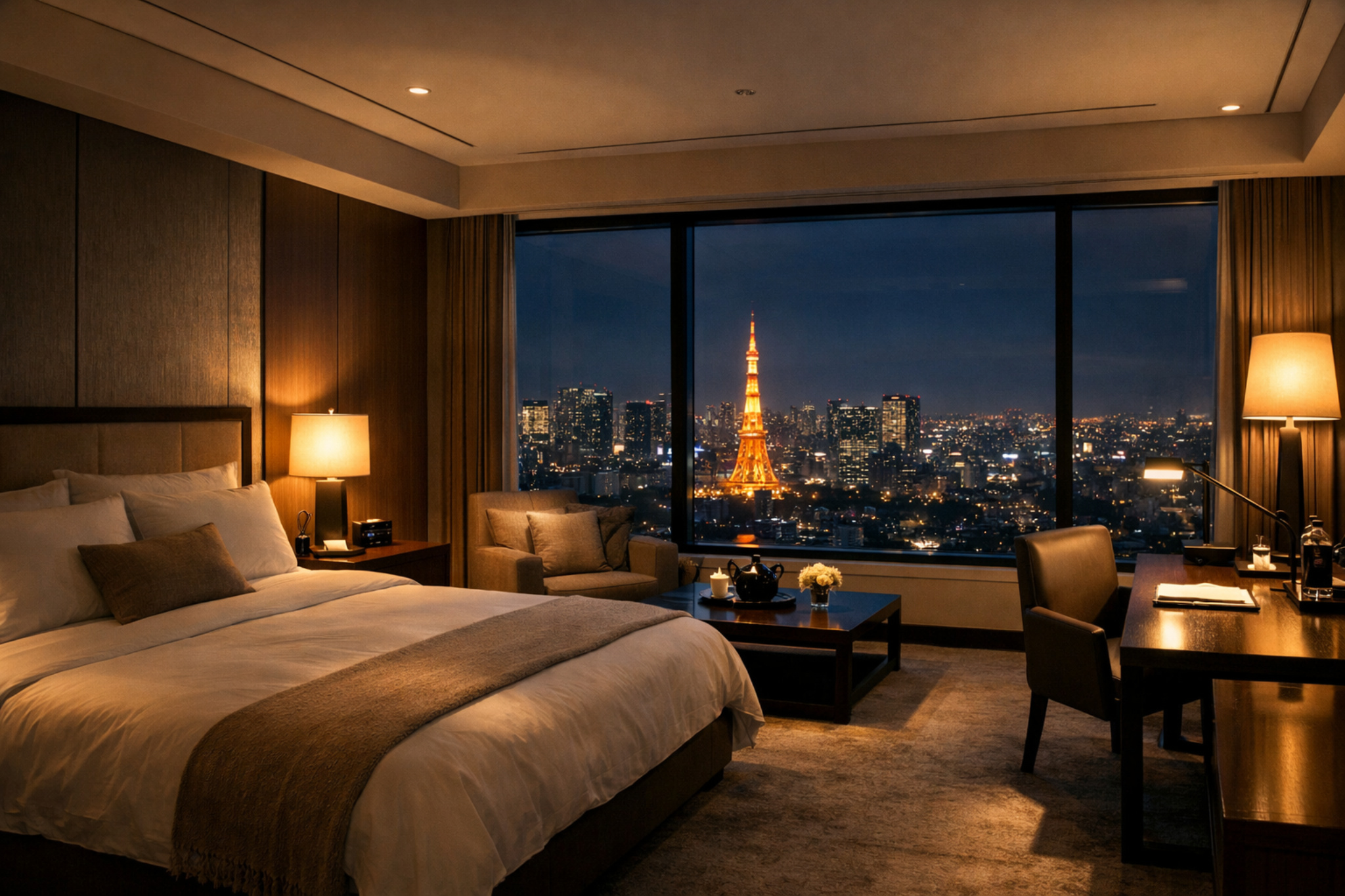 Tokyo luxury hotel room representing a discreet, easy, and English-speaking premium in-room massage booking