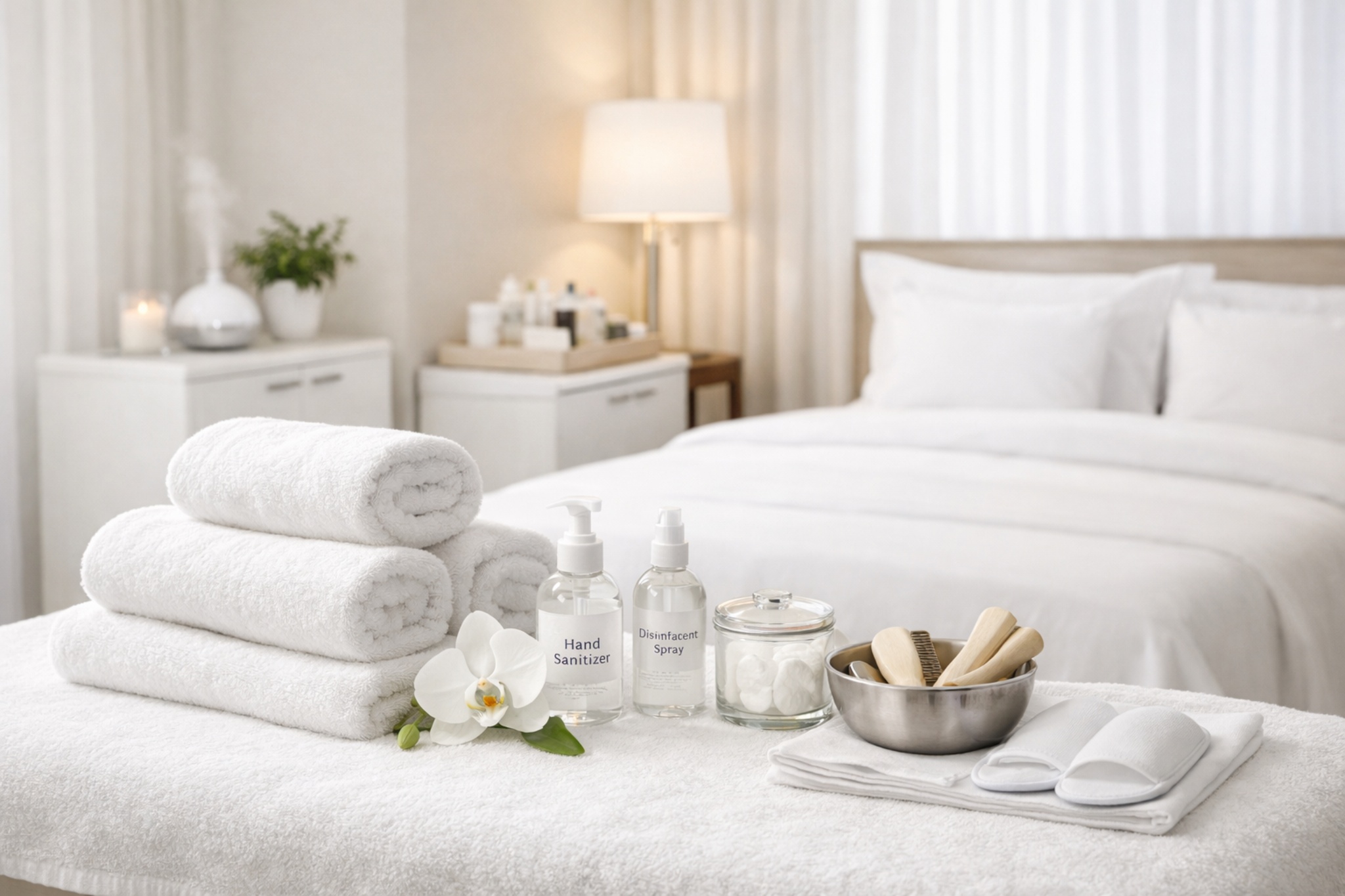 Clean and professional massage setup emphasizing hygiene standards