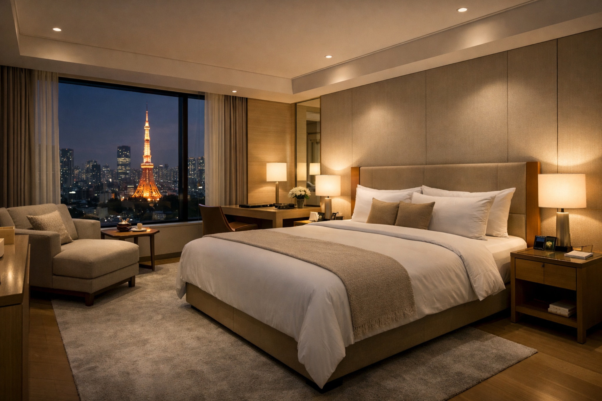 Luxury hotel room representing the structural safety, discretion, and hygiene advantages of an in-room outcall model