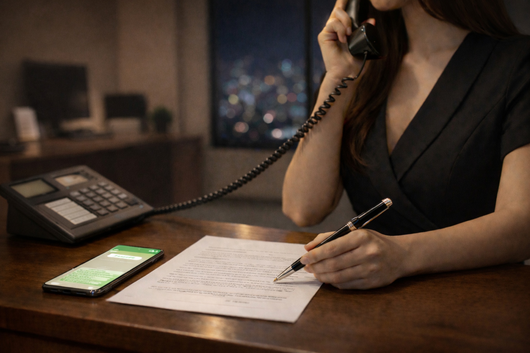 A calm, professional concierge coordination scene emphasizing security and protocol