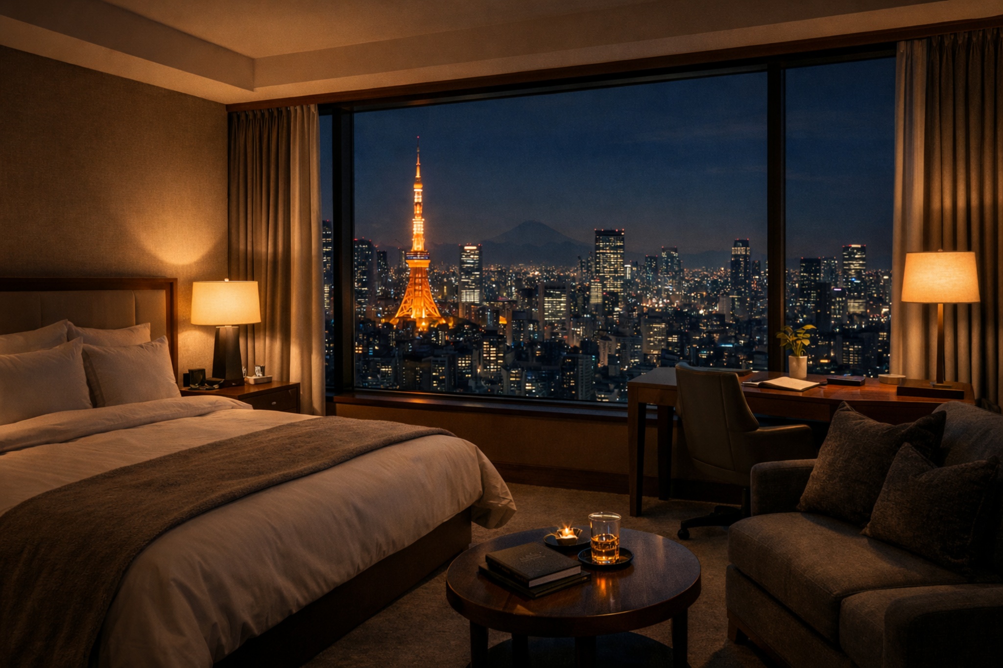 Tokyo hotel room at night symbolizing comfort, control, and exceptional quality