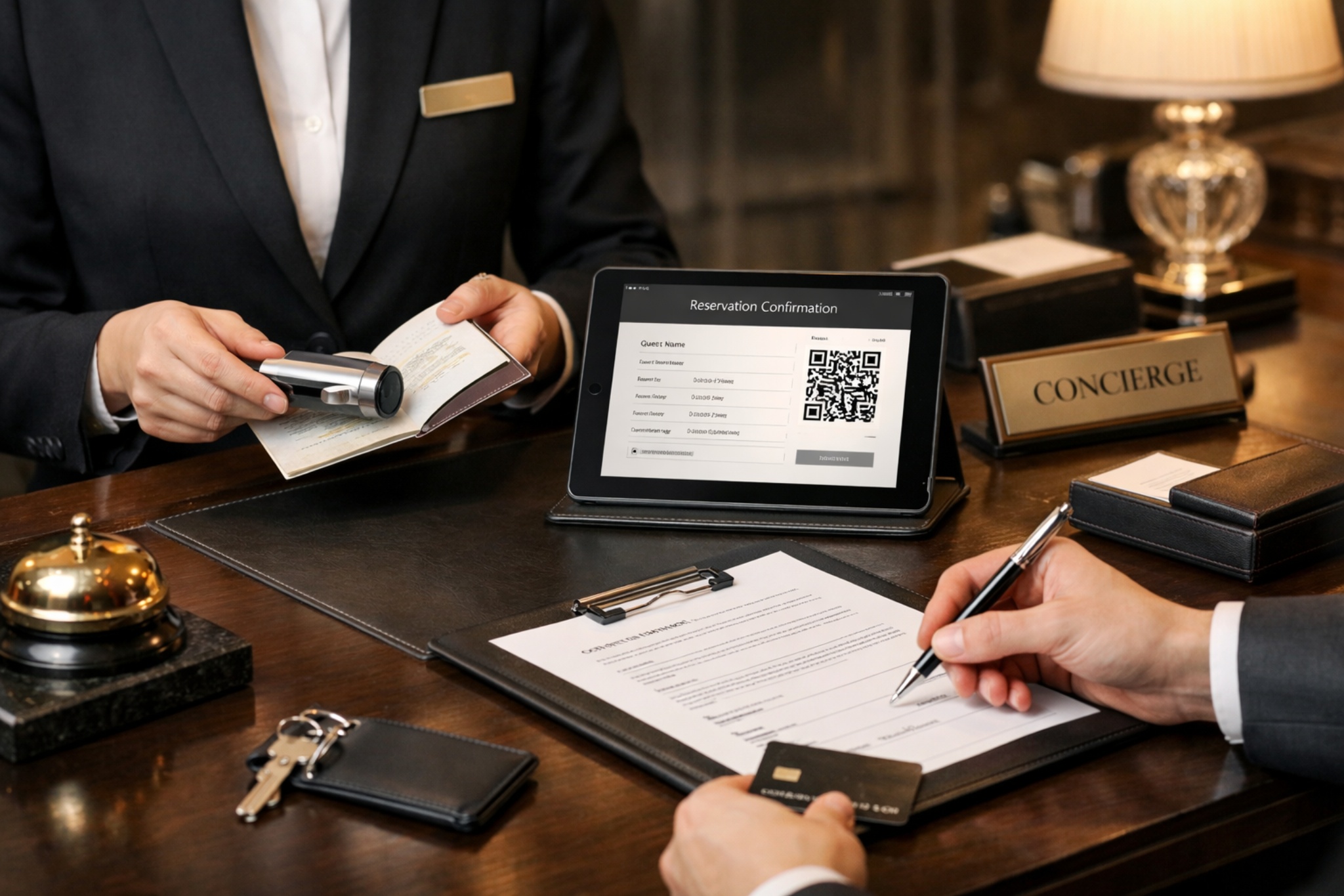 Concierge-style booking and verification process emphasizing professionalism and discretion