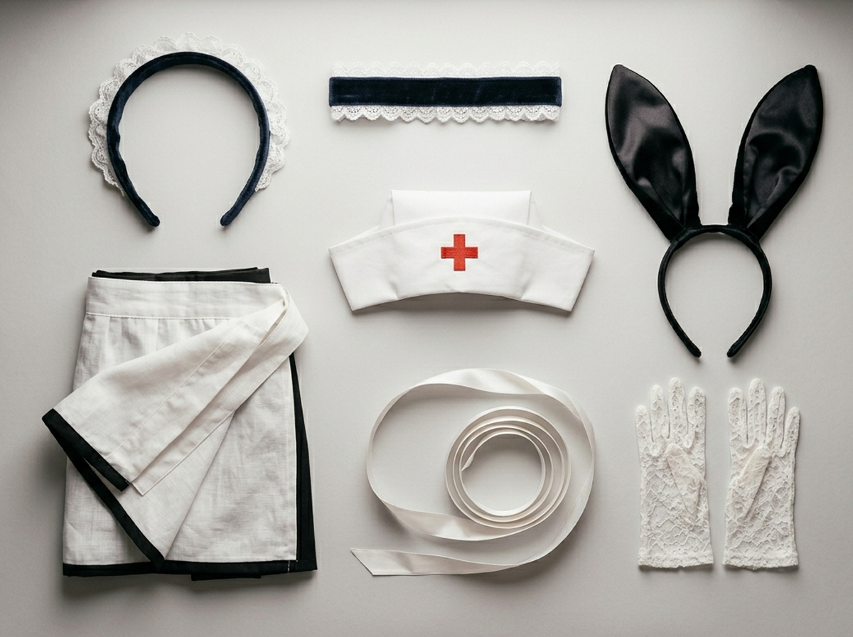 Popular costume themes for Tokyo outcall services: maid, nurse, and bunny girl uniforms in editorial style