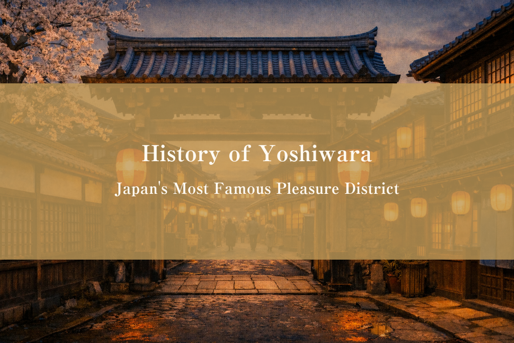 Historical ukiyo-e style view of Yoshiwara in Edo-period Tokyo, Japan's most famous licensed pleasure district