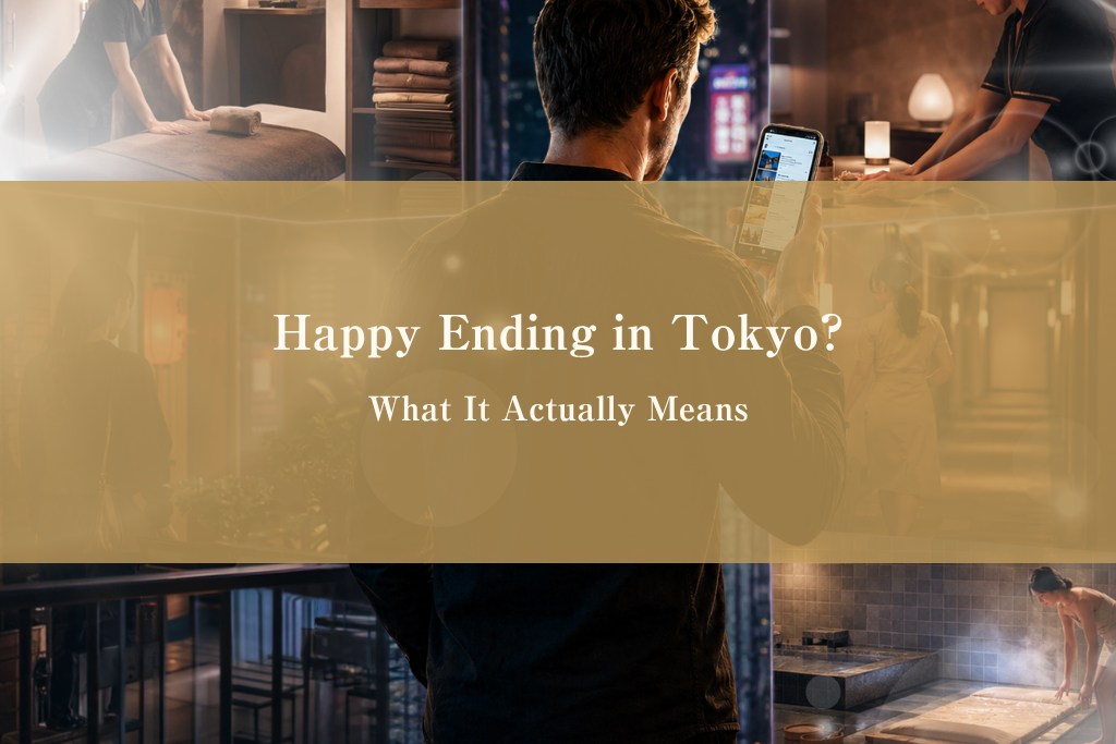 Tokyo nightlife search results blending massage, nightlife, and hotel-based outcall cues to illustrate the meaning gap behind the phrase happy ending massage