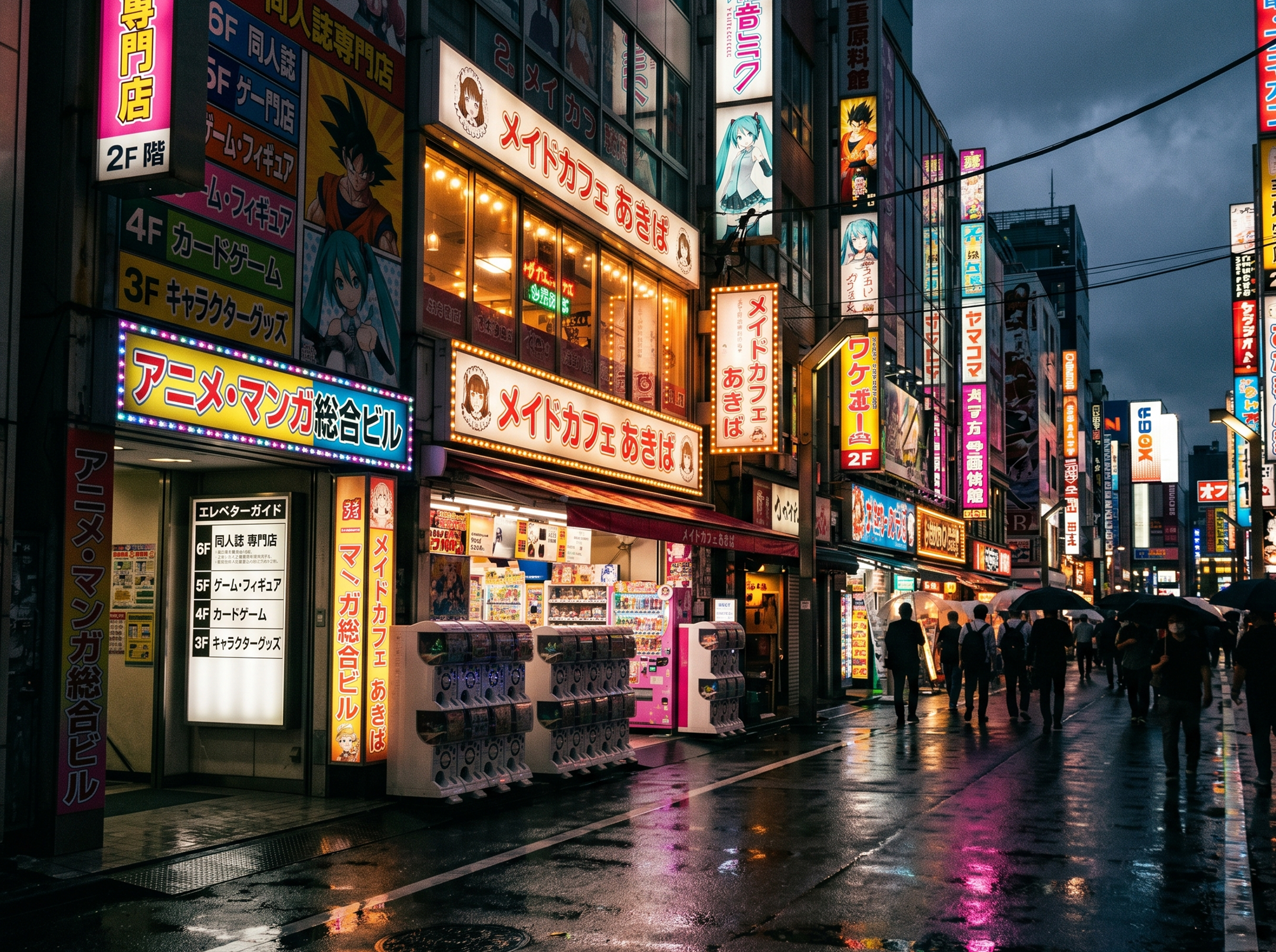 Akihabara neon street at night in Tokyo, cultural home of anime and doujin culture that influences hentai fantasy expectations