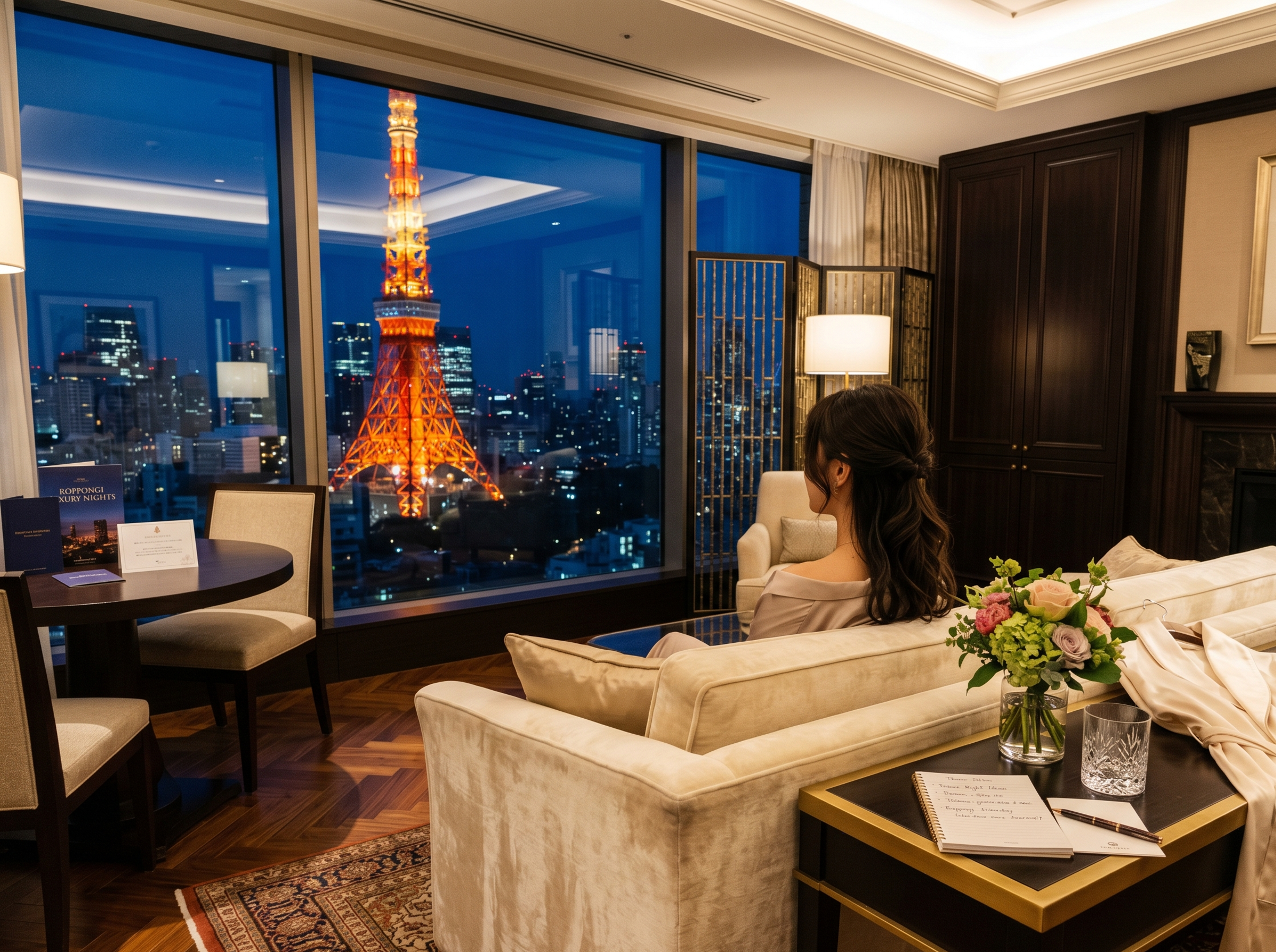 MIRAI TOKYO premium outcall companion in Roppongi luxury hotel setting, representing theme-based request handling through concierge consultation