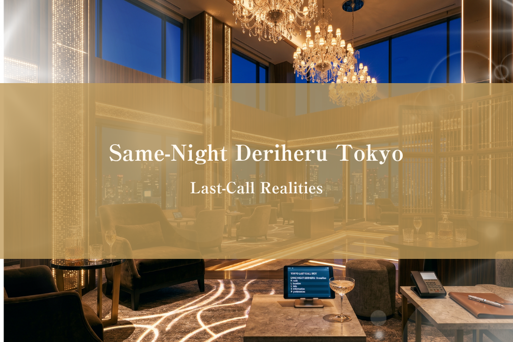 Late-night Roppongi hotel corridor with muted lighting, representing same-night deriheru booking reality for Tokyo luxury hotel guests