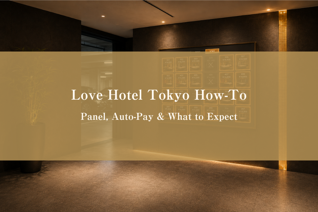 Tokyo love hotel how-to—entrance lobby with a single wall-mounted room-selection panel for foreign guests