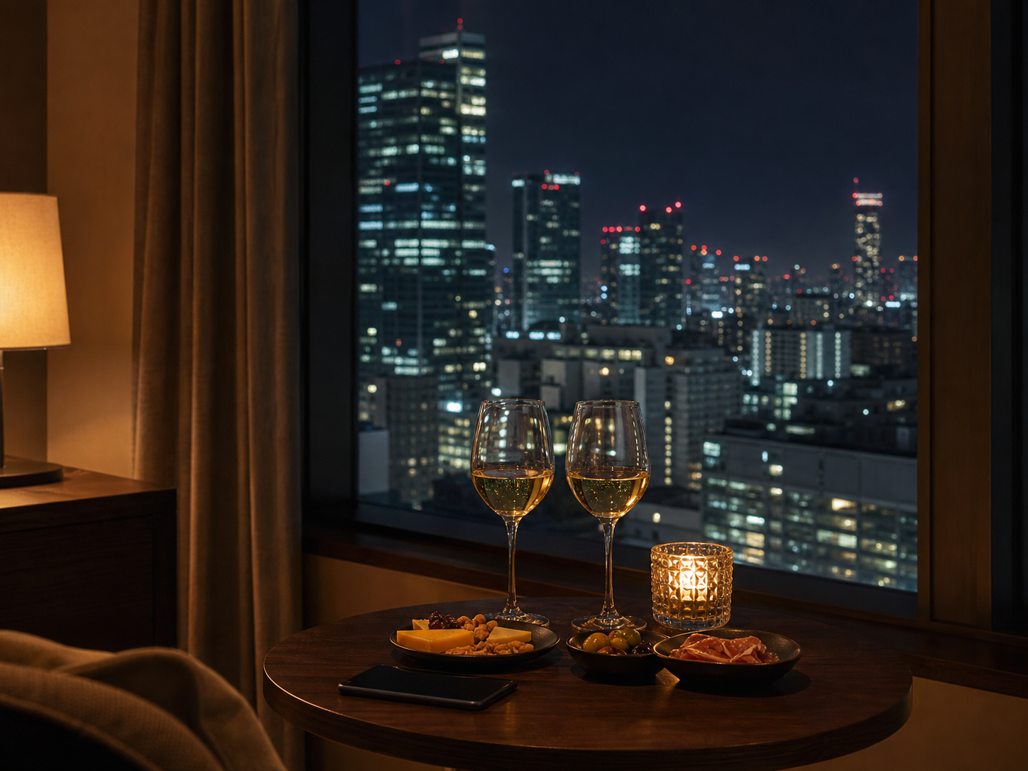 Tokyo city lights at night seen from high up, representing quiet ways to spend a business-trip evening alone