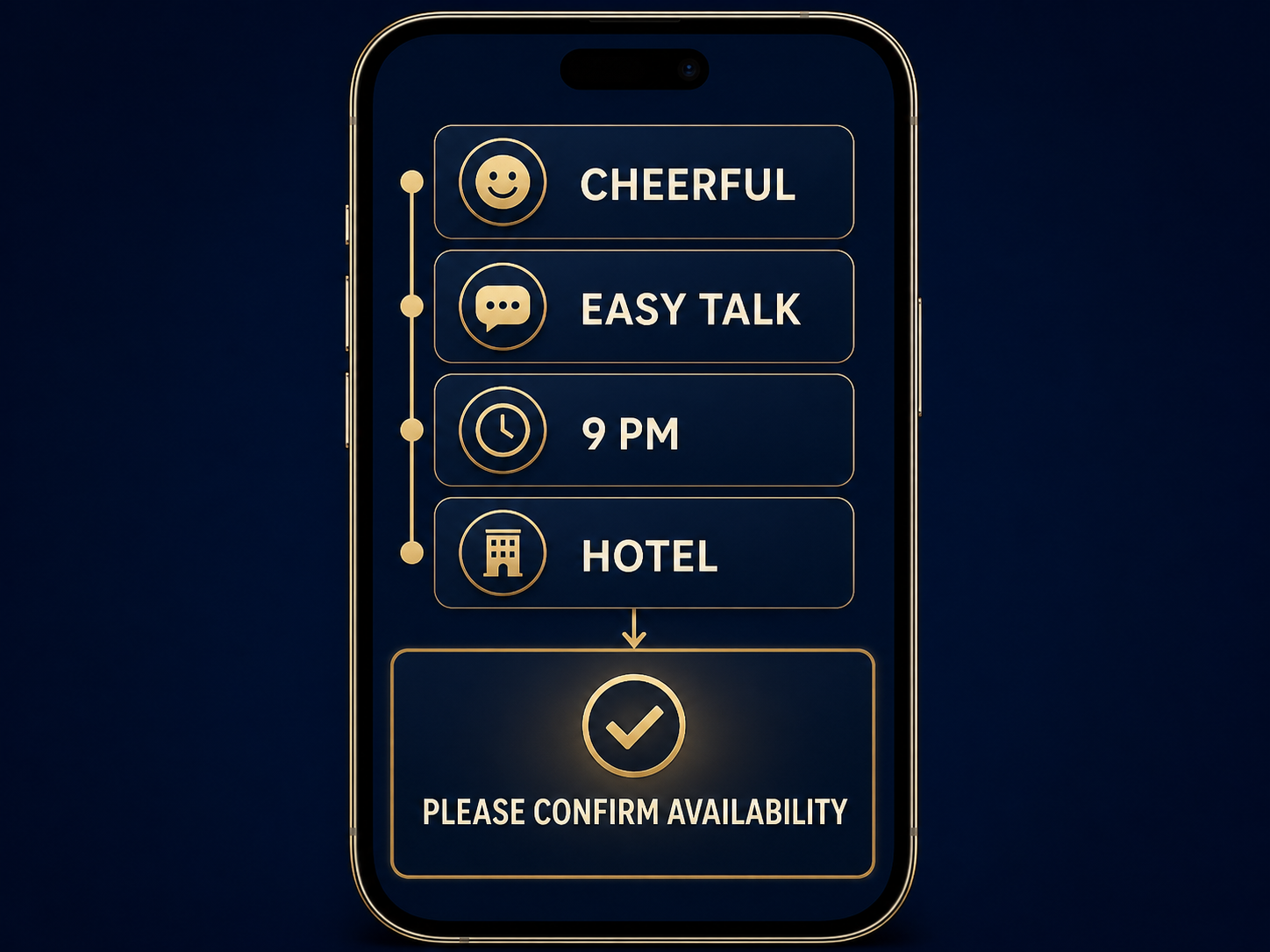 Smartphone displaying a concise companion preference request beside a Tokyo hotel window