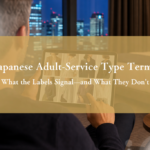 Foreign adult guest comparing several clearly adult Japanese companion profile styles on a tablet