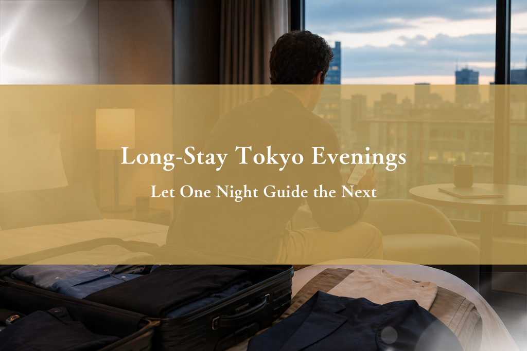 Adult foreign traveler arranging several open evenings during an extended Tokyo hotel stay