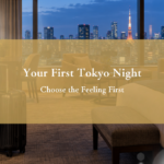 Blue-hour Tokyo hotel room ready for an adult traveler's first evening in the city